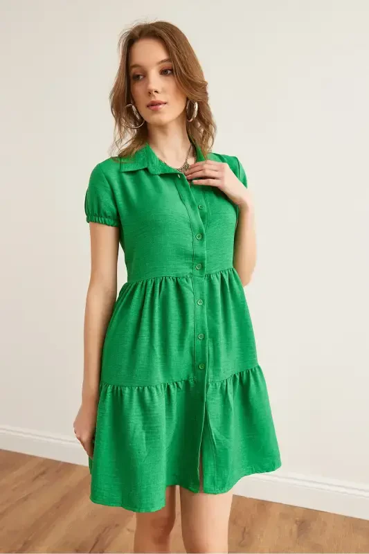 Ayollar yashil parchali ko'ylak libos ELB-19002358-Yesh - 7