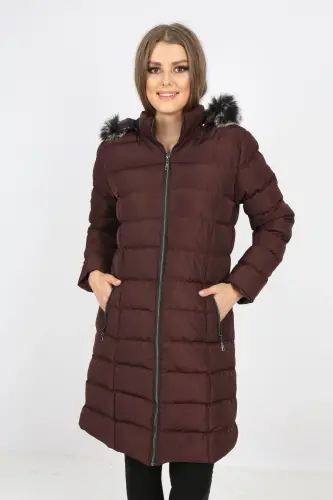 Ayollar yopiq bordo rangli uzun puffer palto-yopiq bordo - 5