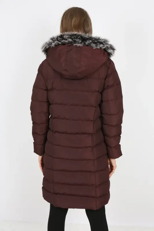 Ayollar yopiq bordo rangli uzun puffer palto-yopiq bordo - 6