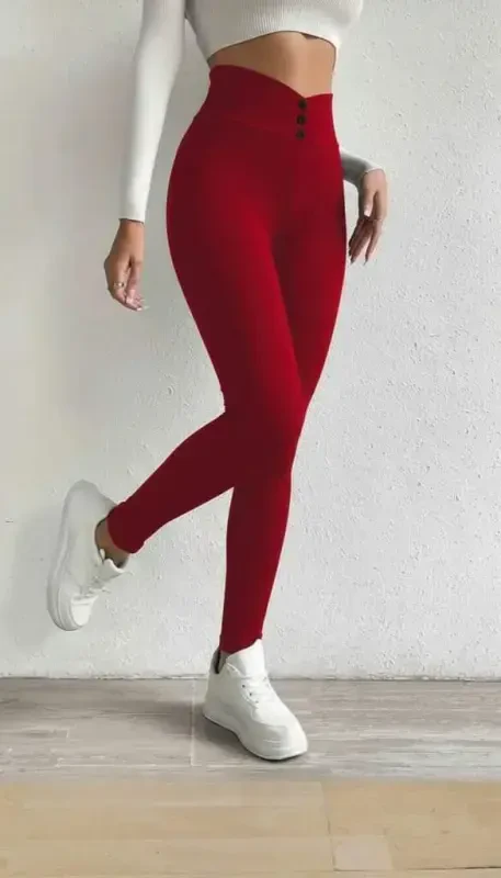 Ayollar Yüksek Bel oldindan Tugmachali Dalğıç Tayt - 3