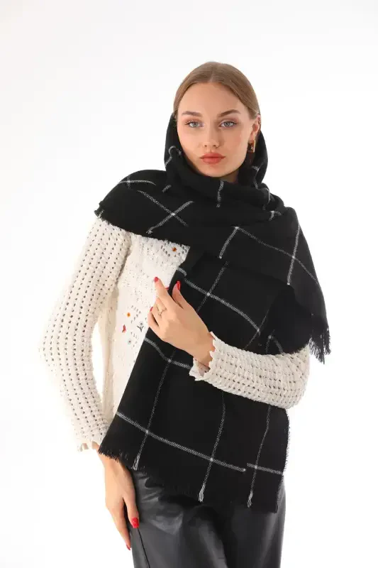 Ayollar yumshoq to'qimali qora katakli sharf-qora - 3