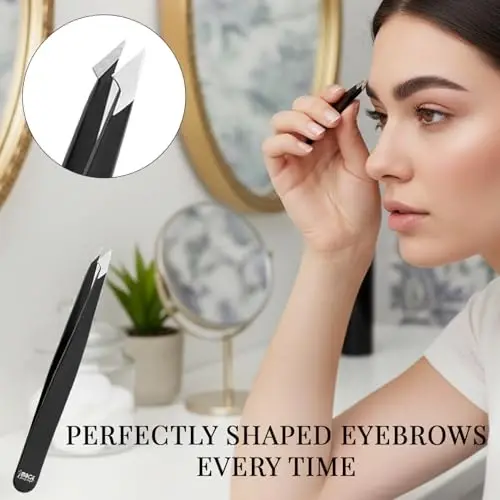 Ayollar yuzi uchun pinsetlar, ayollar va erkaklar uchun charm g'ilofli 4 qismli zanglamaydigan po'latdan yasalgan aniq pinsetlar to'plami, qosh, yuz tuki, o'sgan tuklarni olish uchun ko'p maqsadli - 5