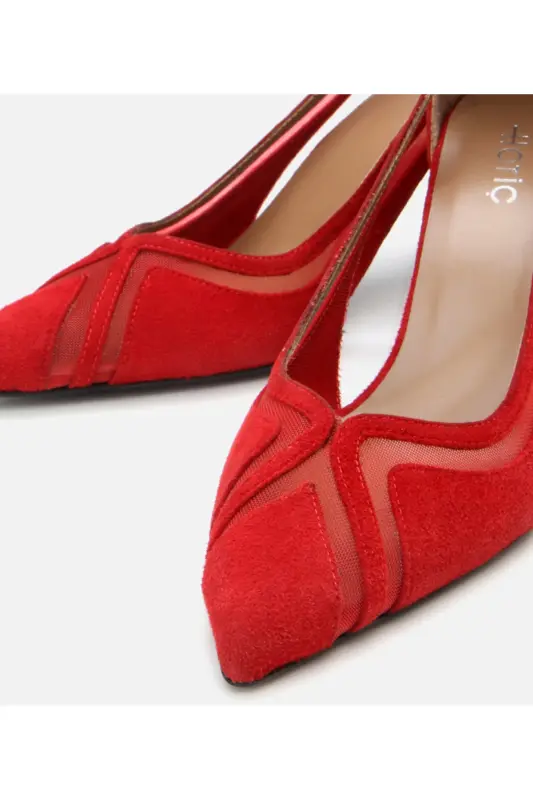 Ayollar zamsh qizil shaffof baland poshnali stilettos - 3