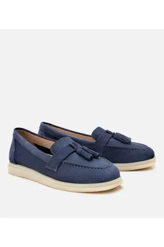 Ayollar zamsh teri ko'k shokilali loafer - Hotiç (1)