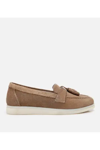 Ayollar zamsh teri norka ponponli loafer 