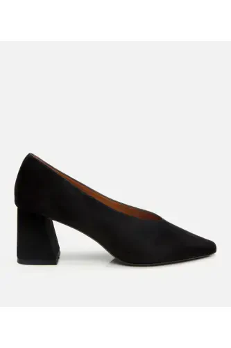 Ayollar zamsh teri qora qalin poshnali tufli - 1