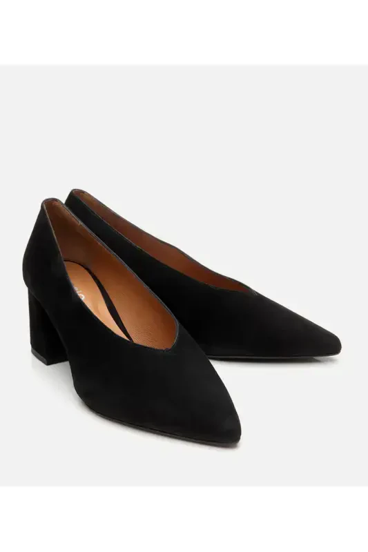 Ayollar zamsh teri qora qalin poshnali tufli - 2