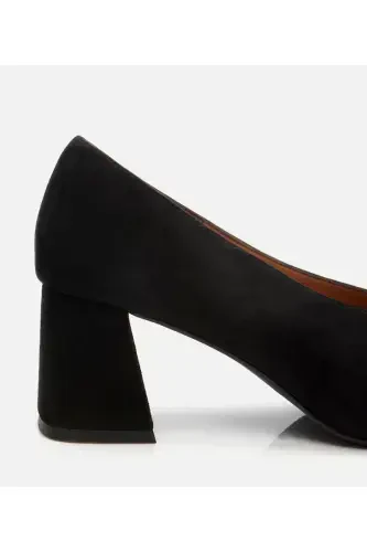 Ayollar zamsh teri qora qalin poshnali tufli - 3