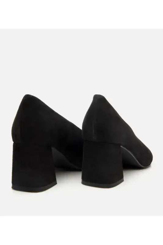 Ayollar zamsh teri qora qalin poshnali tufli - 6