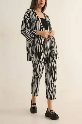 Ayollar Zebra naqshli kimono tepa va pastki to'plami - Zebra naqshli - 3