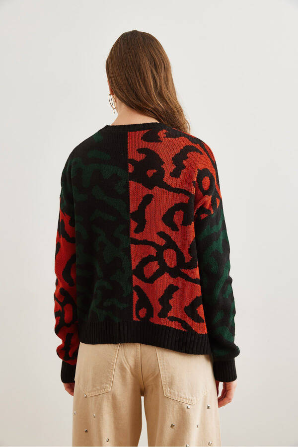 Ayollar zumradfarang leopard blokli triko kozok KZK-19000832 - 2