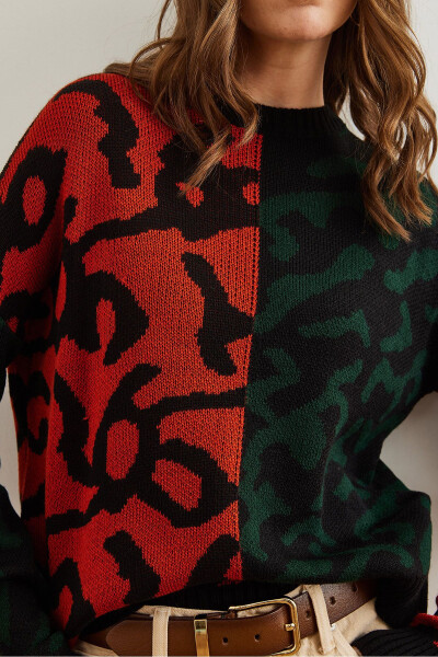 Ayollar zumradfarang leopard blokli triko kozok KZK-19000832 - 6