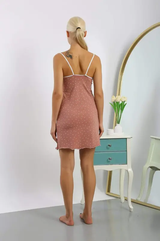 Ayollarga mo'ljallangan, ko'krakli, nuqta naqshlari tushirilgan 36719 raqamli paxtadan tikilgan tungi ko'ylak - 6