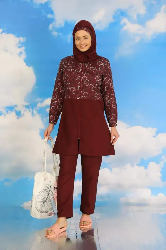 Ayollarga mo'ljallangan naqshli yopiq suzish kiyimi - 5