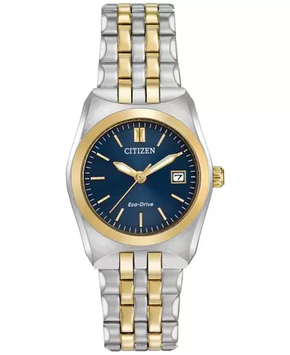 Ayollarning Eco-Drive ikki rangli zanglamaydigan po'lat bilaguzuk soati 28mm EW2294-53L-ikki rangli - 1