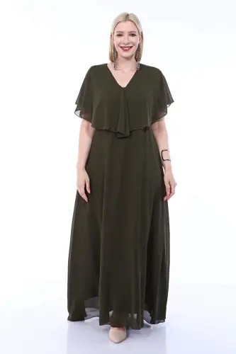 Ayollarning katta chifon V bo'yinli katta o'lchamli kiyim KL3065 Haki - 4