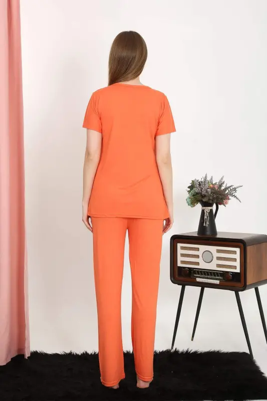 Ayollarning qisqa qoʻlli paxtadan pijama toʻplami Apelsin 4213 - 4