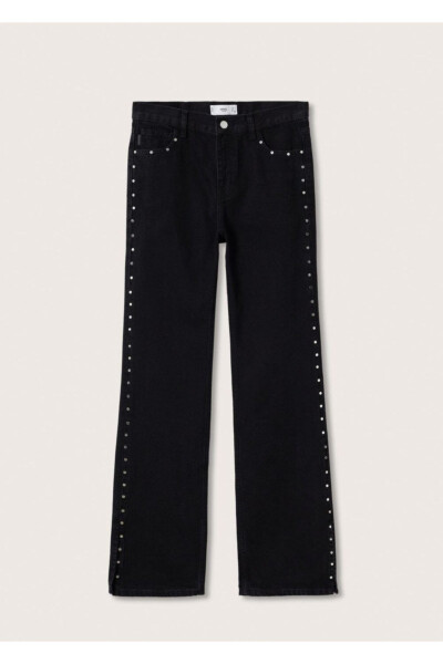 Ayollarning qora denimli mixli to'g'ri kesilgan jinsi - 3