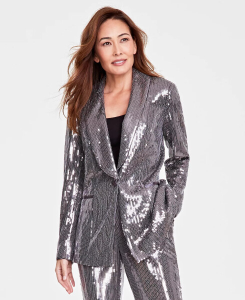 Ayollarning Sequin Blazer, Oddiy va Kichik, Modazone Gunmetal Uchun Yaratildi - 1