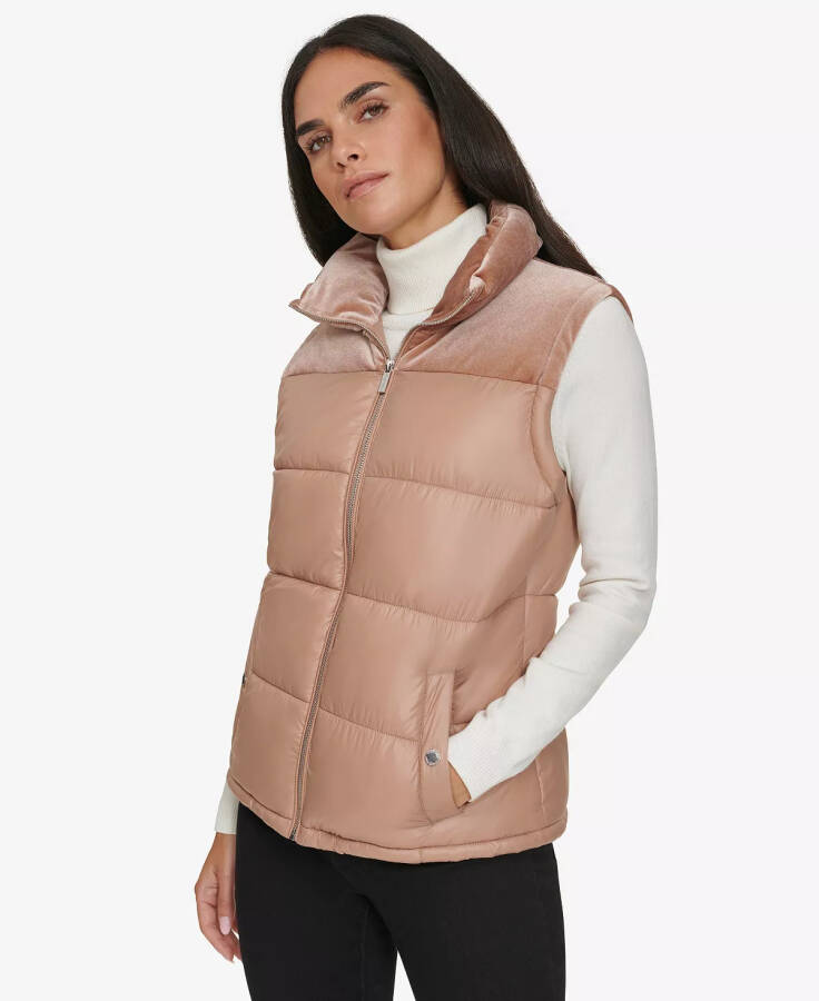 Ayollarning Velvet Trim Puffer Vest Cafe Ole - 3