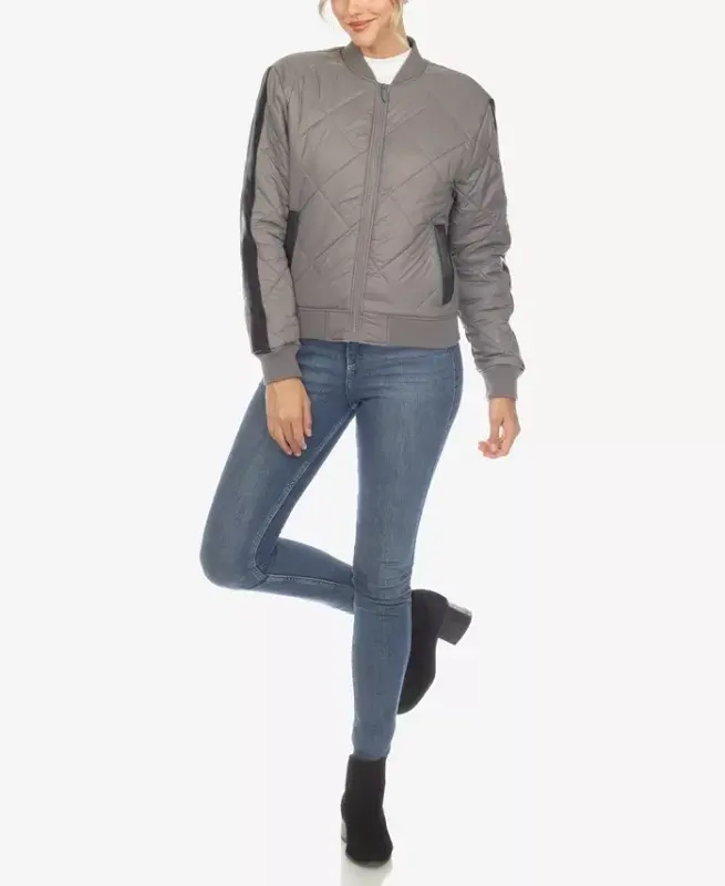 Ayollarning yengil olmossimon tikilgan pufer bomber kurtkasi - kulrang - 5
