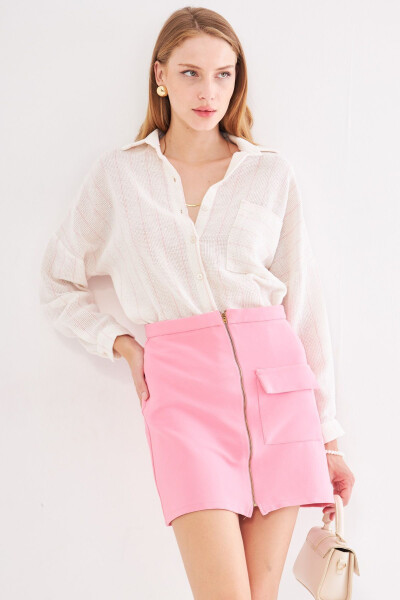 Ayoq qizil pushti uzun qo'lligi cho'ntakli orqa yig'ilgan - 4