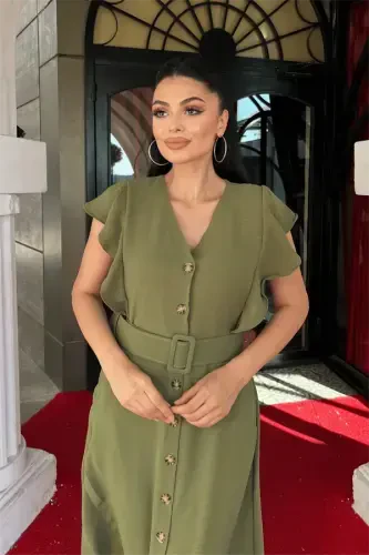 Ayrobin Gazlama Tugma Tafsilotli Ko'ylak - XAKI YASHIL - 3