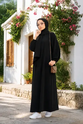 Ayrobin Kumaş Salaş Spor Ferace Elbise - siyah - 1