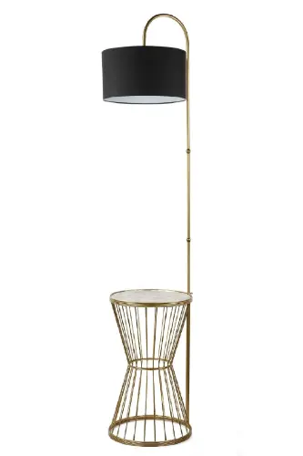 Aytuğ Floor Lamp Antiqued Marble Wood Black Shade-Antiqued - 1