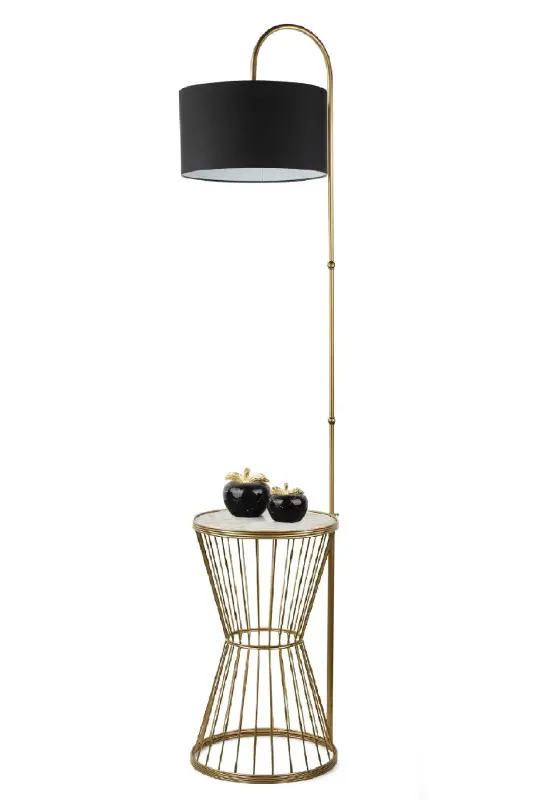 Aytuğ Floor Lamp Antiqued Marble Wood Black Shade-Antiqued - 3