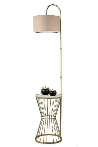 Aytuğ Floor Lamp Antiqued Marble Wood Rattan Shade-Antiqued - 3