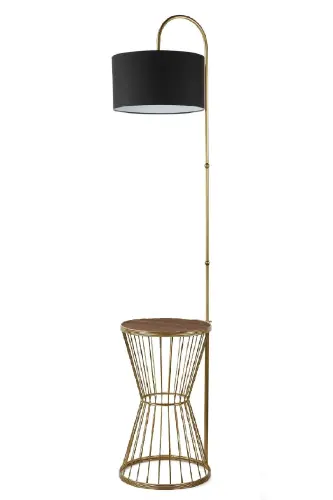 Aytuğ Floor Lamp Antiqued Walnut Wood Black Shade-Antiqued 