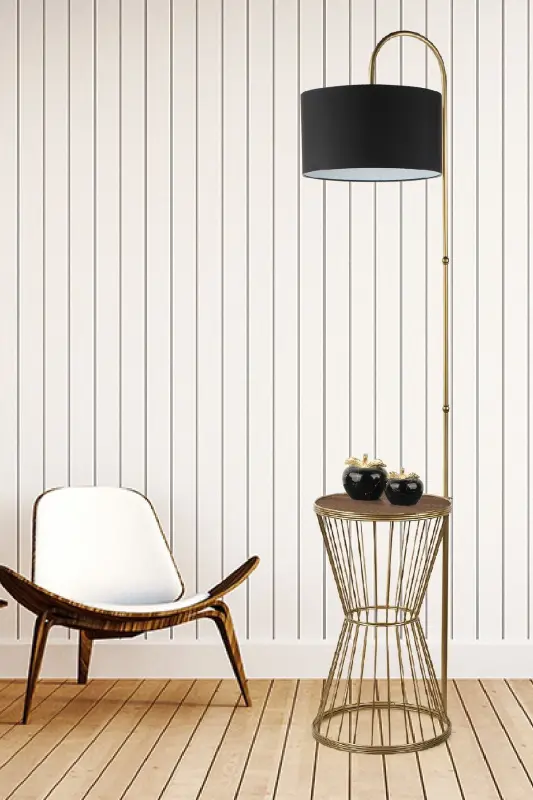 Aytuğ Floor Lamp Antiqued Walnut Wood Black Shade-Antiqued - 2