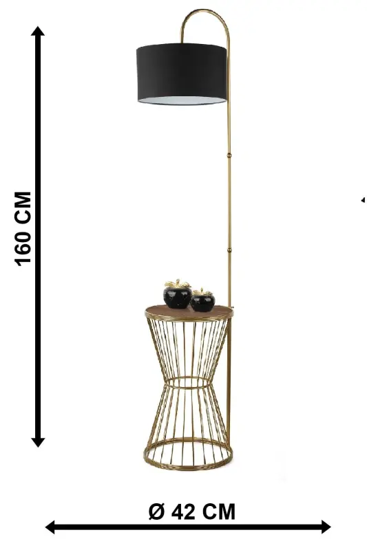 Aytuğ Floor Lamp Antiqued Walnut Wood Black Shade-Antiqued - 5