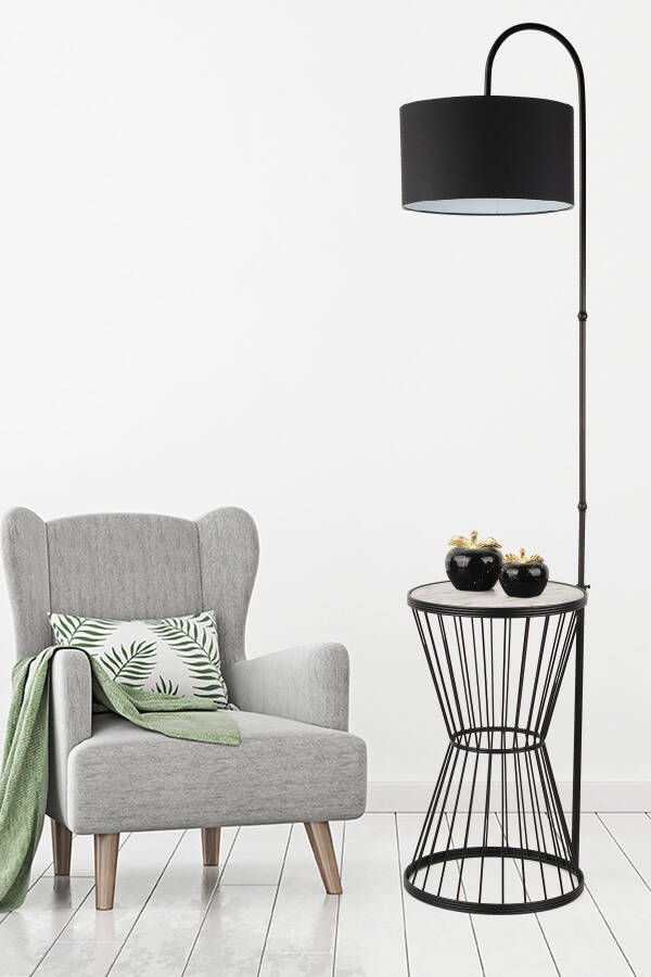 Aytuğ Floor Lamp Black Marble Wood Black Shade-Black - 2