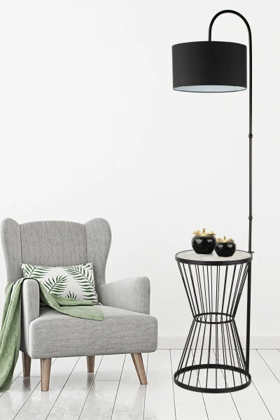 Aytuğ Floor Lamp Black Marble Wood Black Shade-Black - Modazone (1)