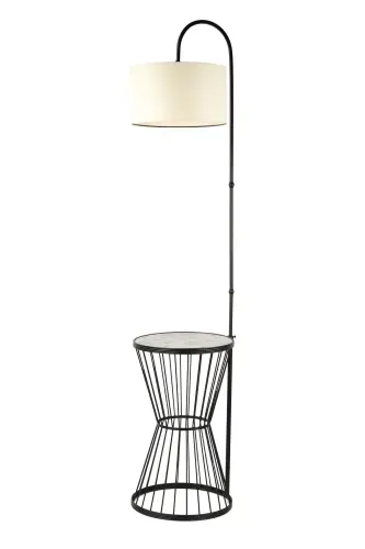 Aytuğ Floor Lamp Black Marble Wood Cream Shade-Black - 1