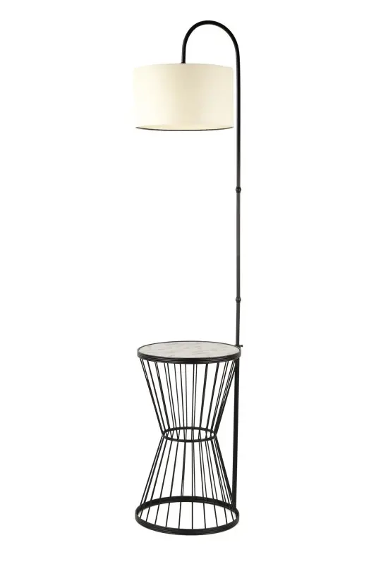 Aytuğ Floor Lamp Black Marble Wood Cream Shade-Black - 1