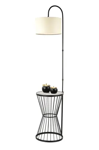 Aytuğ Floor Lamp Black Marble Wood Cream Shade-Black - 3