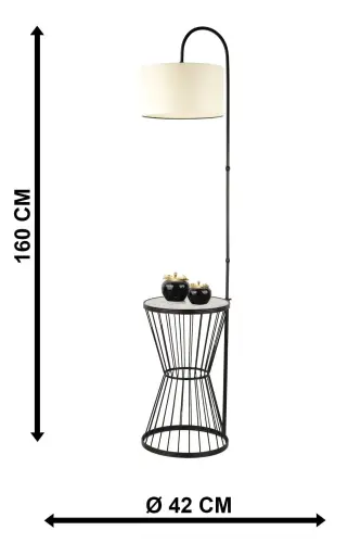 Aytuğ Floor Lamp Black Marble Wood Cream Shade-Black - 5