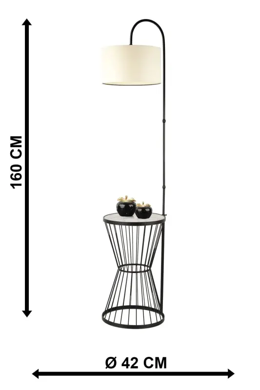 Aytuğ Floor Lamp Black Marble Wood Cream Shade-Black - 5