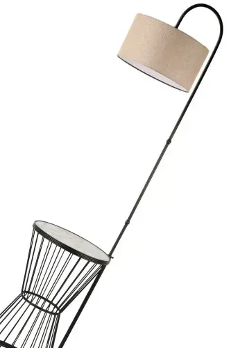 Aytuğ Floor Lamp Black Marble Wood Rattan Shade-Black - 4