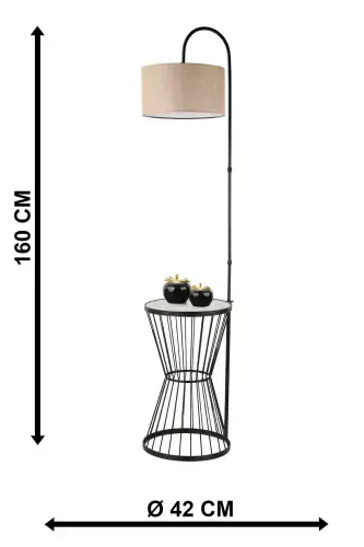 Aytuğ Floor Lamp Black Marble Wood Rattan Shade-Black - 5