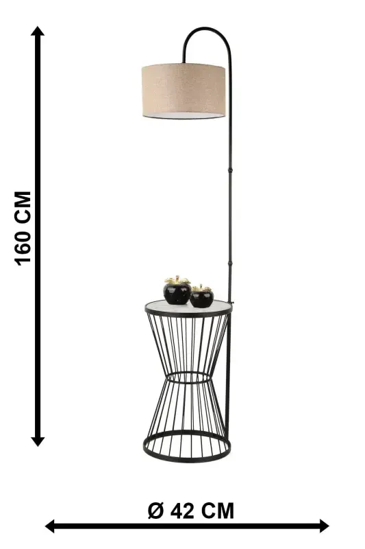 Aytuğ Floor Lamp Black Marble Wood Rattan Shade-Black - 5