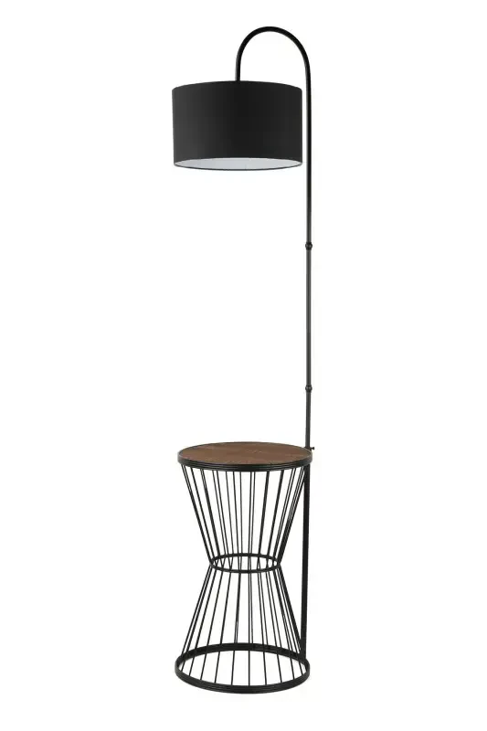 Aytuğ Floor Lamp Black Walnut Wood Black Shade-Black - 1