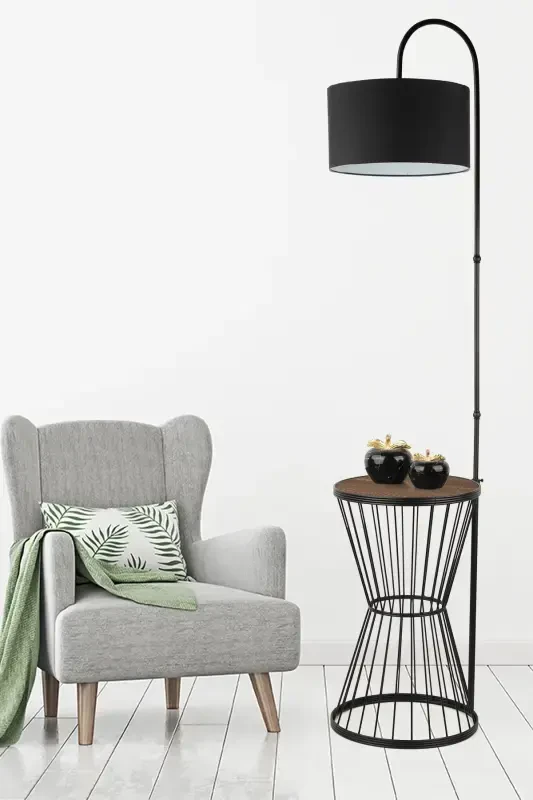 Aytuğ Floor Lamp Black Walnut Wood Black Shade-Black - 2