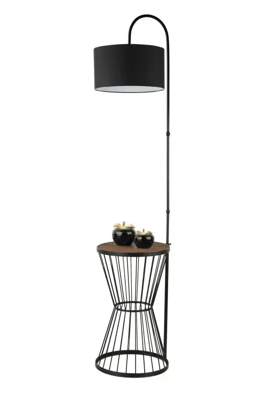 Aytuğ Floor Lamp Black Walnut Wood Black Shade-Black - 3