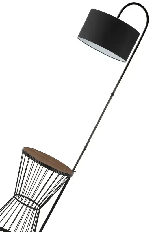 Aytuğ Floor Lamp Black Walnut Wood Black Shade-Black - 4