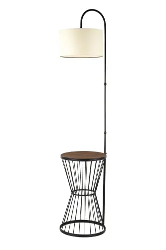 Aytuğ Floor Lamp Black Walnut Wood Cream Shade-Black 