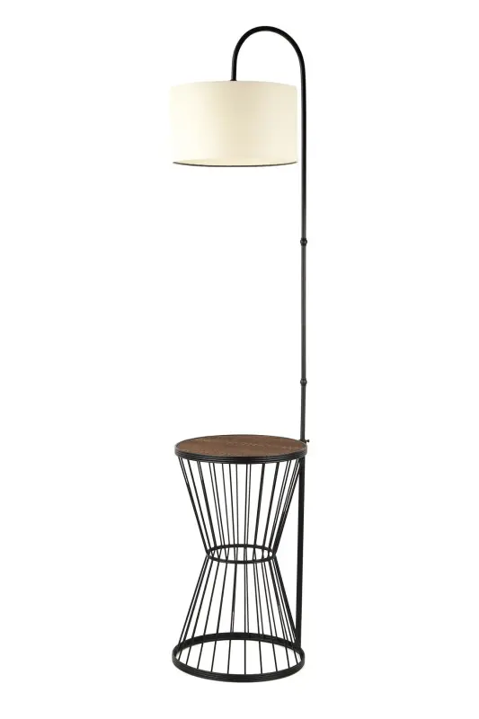 Aytuğ Floor Lamp Black Walnut Wood Cream Shade-Black - 1